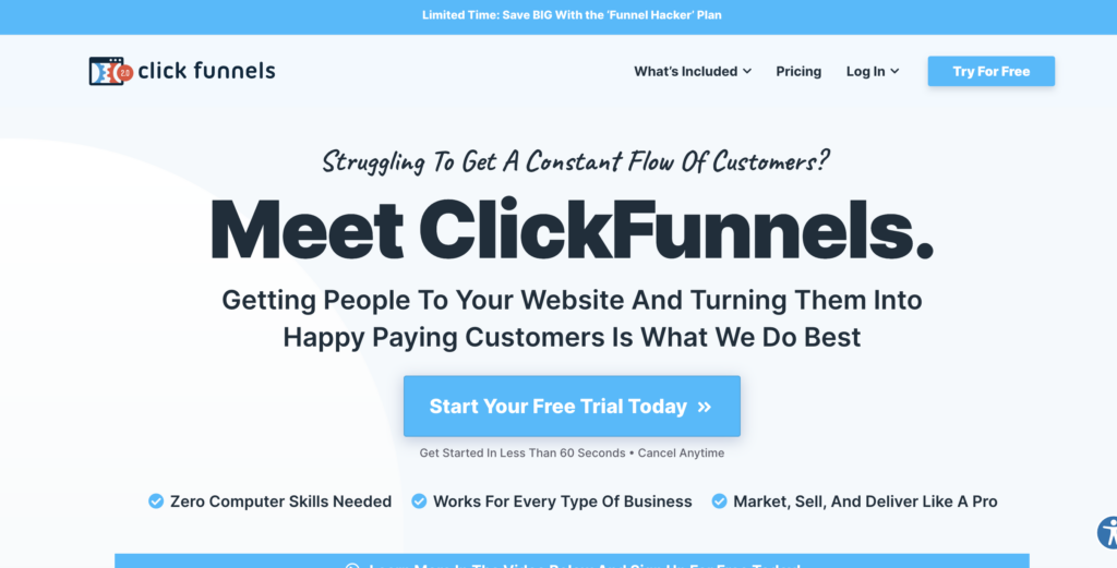 clickfunnels homepage